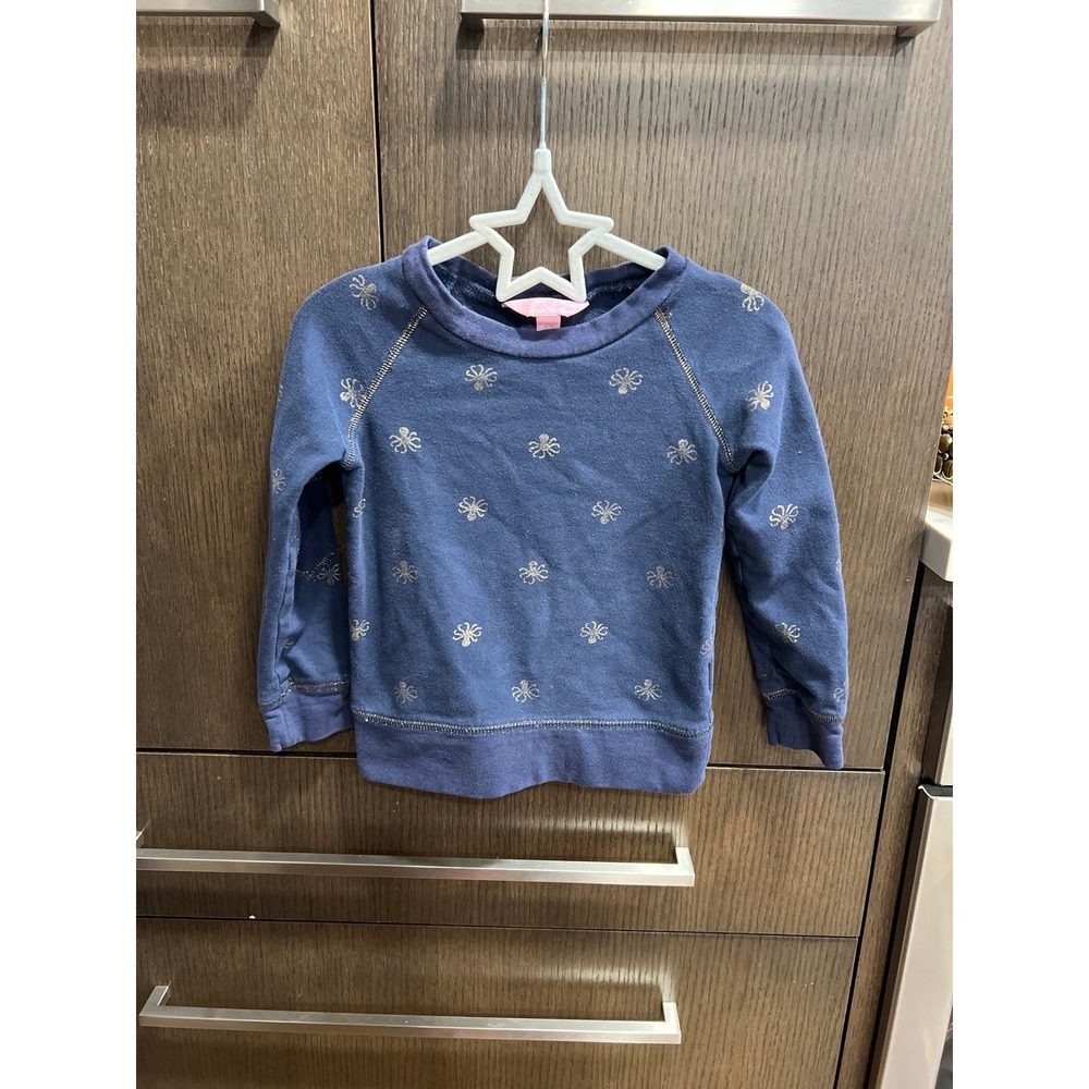 Lilly Pulitzer Girls Navy GOLD octopus Terry Crewneck Sweatshirt girls 2-3
